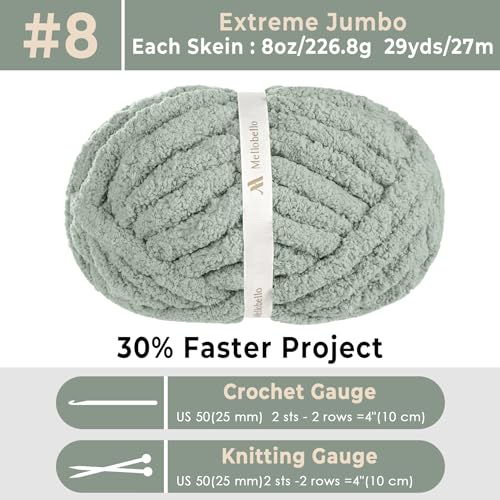 mellobello Jumbo Chenille Chunky Yarn for Crocheting - Super Bulky Fluffy Chunky Yarn for Hand Knitting - Extra Thick Soft Blanket Big Yarns 8 Jumbo Pack (27yds,8 oz Each Skein) - Image 3