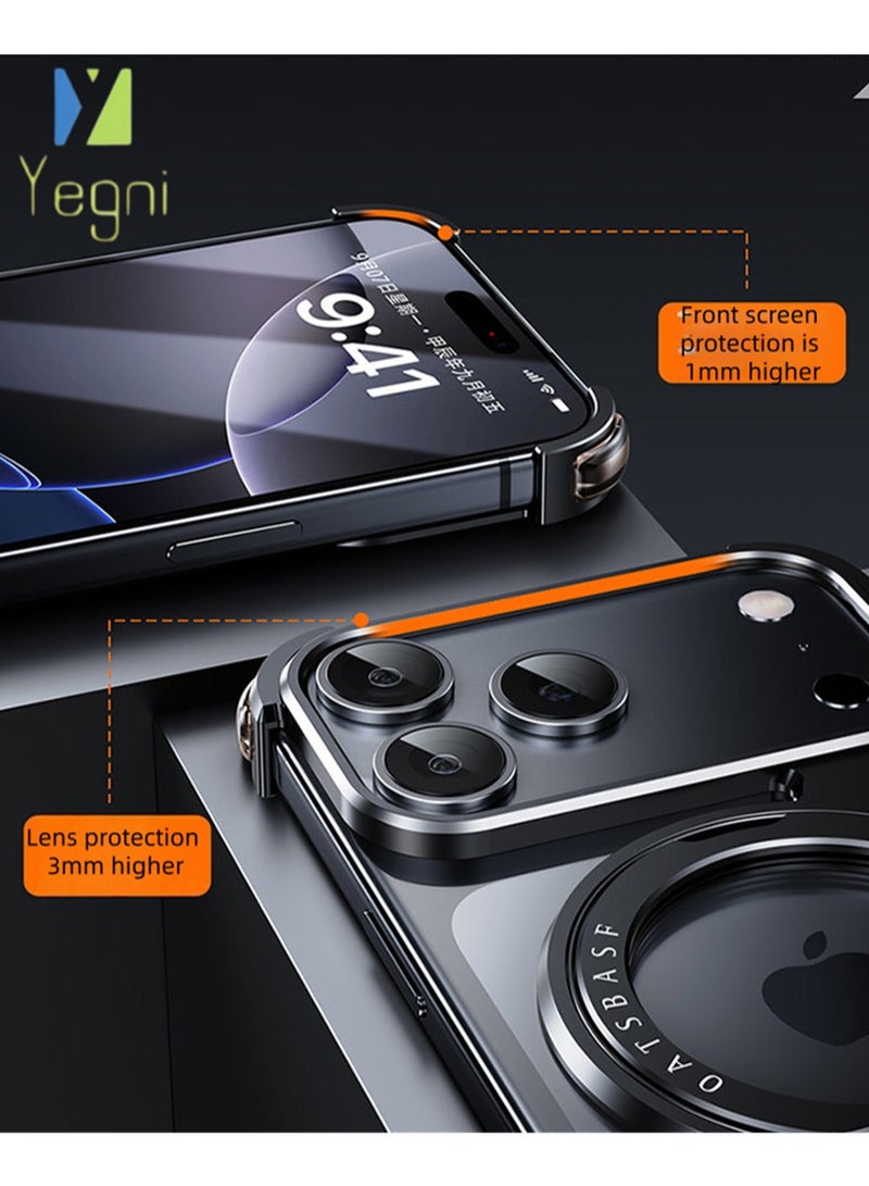 Yegni Creative Z-shaped rotating magnetic case bracket suitable for iPhone 17 series mobile phone case metal hollow borderless magnetic charging metal case - Image 5
