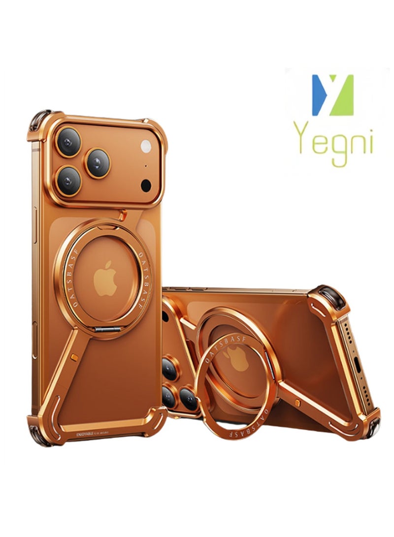 Yegni Creative Z-shaped rotating magnetic case bracket suitable for iPhone 17 series mobile phone case metal hollow borderless magnetic charging metal case - Image 1