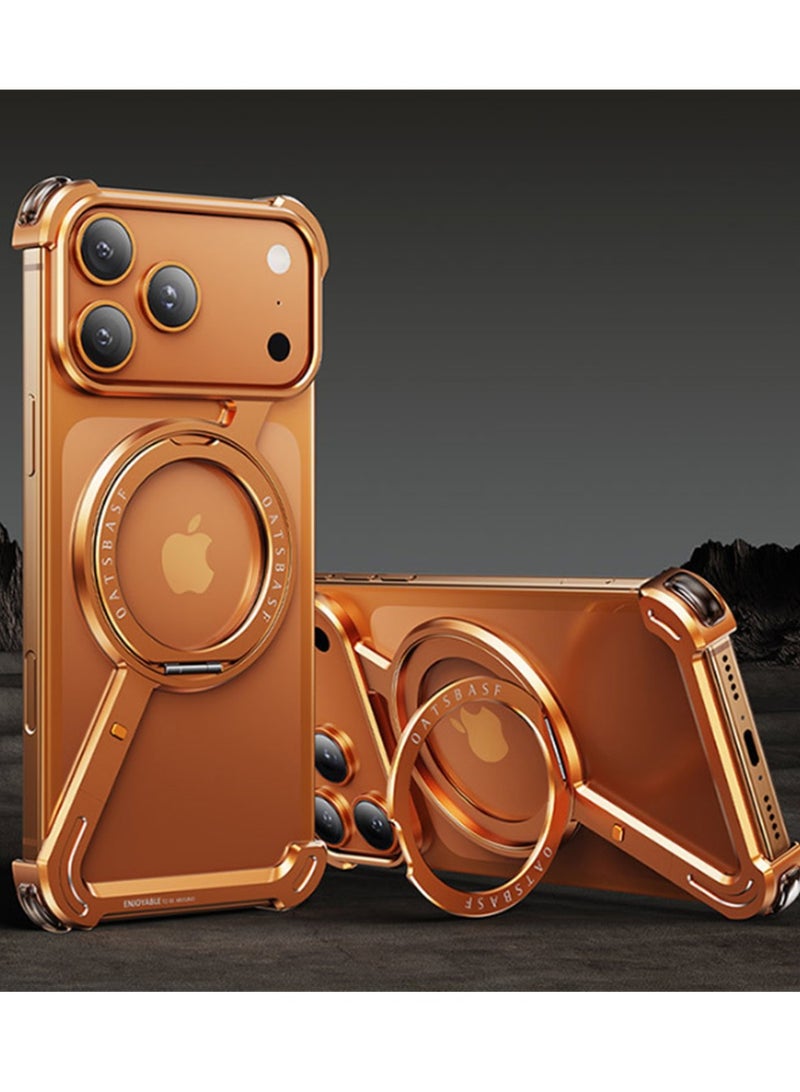 Yegni Creative Z-shaped rotating magnetic case bracket suitable for iPhone 17 series mobile phone case metal hollow borderless magnetic charging metal case - Image 2