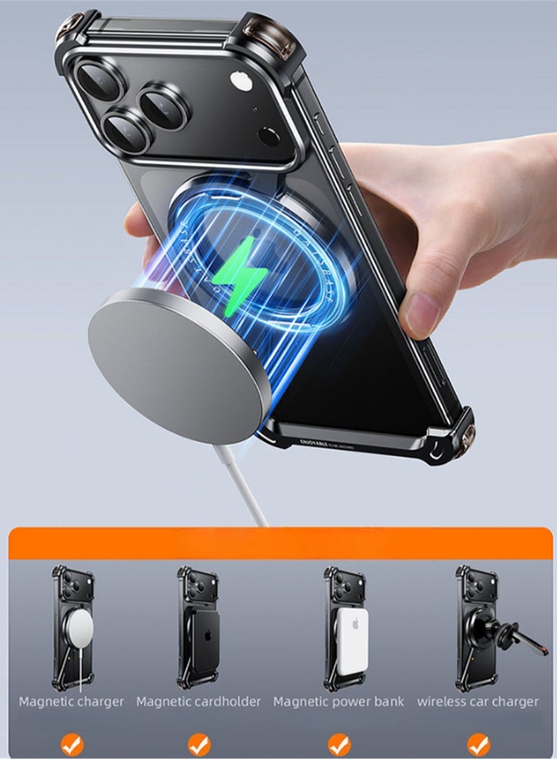 Yegni Creative Z-shaped rotating magnetic case bracket suitable for iPhone 17 series mobile phone case metal hollow borderless magnetic charging metal case - Image 3