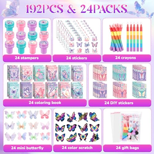 BenLouis 192Pcs Butterfly Party Favors Butterfly Fairy Coloring Books Crayon Stickers Set Bulk for Kids Butterfly Birthday Decor Spring Flower Tea Goodie Bag Stuffers Classroom Gifts Pinata Filler - Image 5