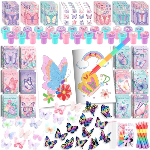 BenLouis 192Pcs Butterfly Party Favors Butterfly Fairy Coloring Books Crayon Stickers Set Bulk for Kids Butterfly Birthday Decor Spring Flower Tea Goodie Bag Stuffers Classroom Gifts Pinata Filler - Image 1
