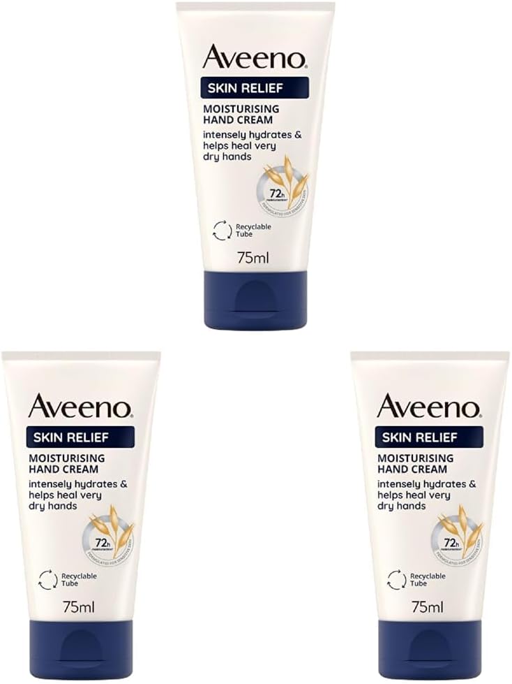 Aveeno Skin Relief Moisturising Hand Cream 1x 75ml Unscented With Soothing Triple Oat Complex and Shea Butter with Intense Hydration Helps Relieve Dry Tight and Sensitive Skin