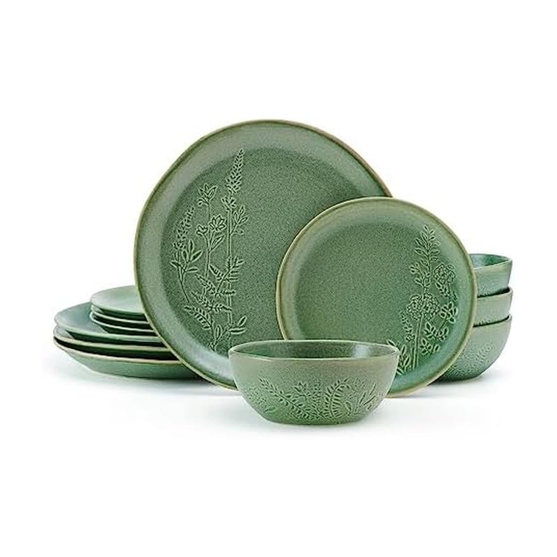 Pfaltzgraff Carrie 12 Piece Dinnerware Set, Service for 4, Green - Image 1
