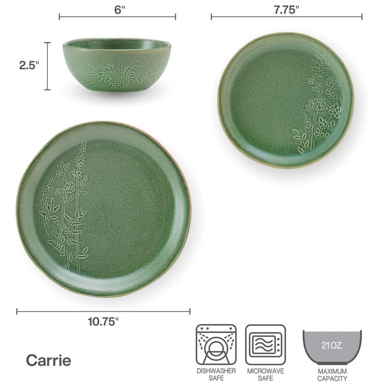 Pfaltzgraff Carrie 12 Piece Dinnerware Set, Service for 4, Green - Image 2