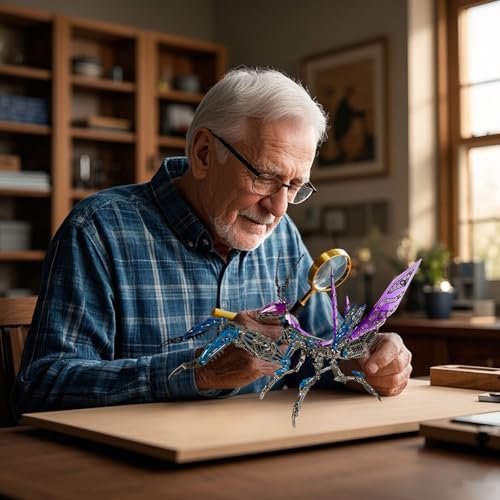 Metalkitor 3D Metal Puzzles for Adults Giant Mantis Model Kit Steampunk DIY Ornament Assembly Jigsaw Crafts Brain Teaser Perfect Room Decor and Gift Choice1200PCS Purple - Image 5