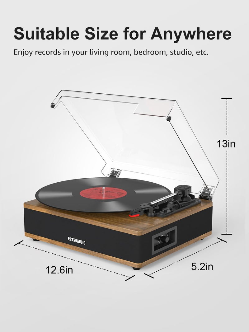 RetroAudio Vinyl Record Player Bluetooth Turntable with Built in Stereo Speakers Belt Drive 3 Speeds Vintage Turntables for Vinyl Records Support RCA Output, Aux in, Auto Stop, Light Walnut - Image 5