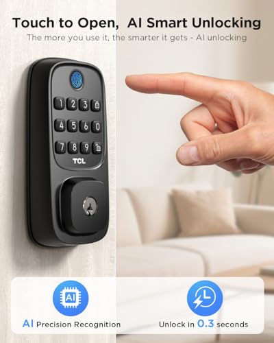TCL Smart Lock D1, Fingerprint Keyless Entry Front Smart Door Lock, Wi-Fi Keypad Deadbolt, Works with Alexa, Easy Installation, Remote Control, Auto-Lock(Black) - Image 2
