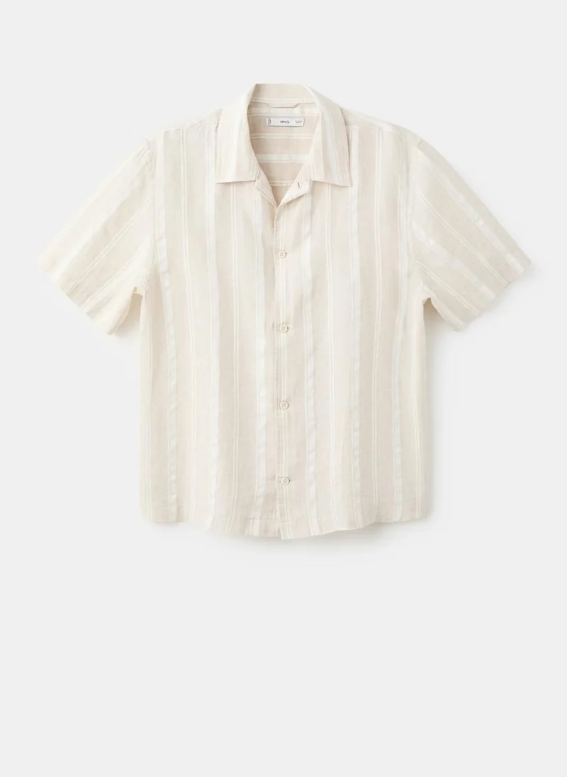 Mango Man  Striped linen shirt with bowling collar for Men | Best Price UAE