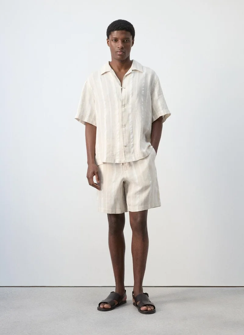 Mango Man  Striped linen shirt with bowling collar for Men | Best Price UAE