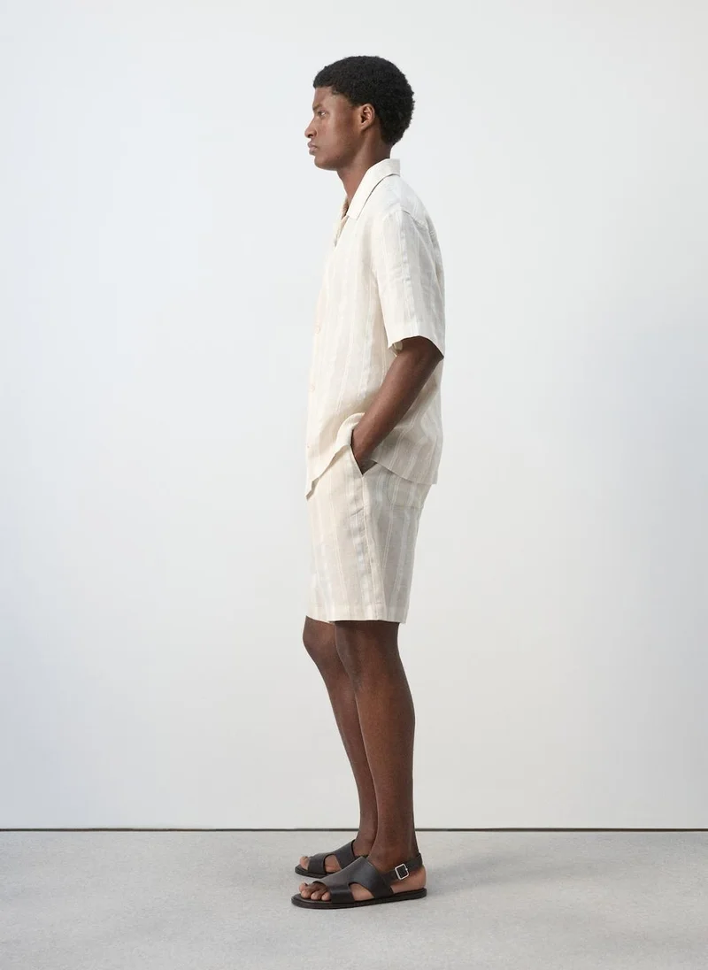 Mango Man  Striped linen shirt with bowling collar for Men | Best Price UAE
