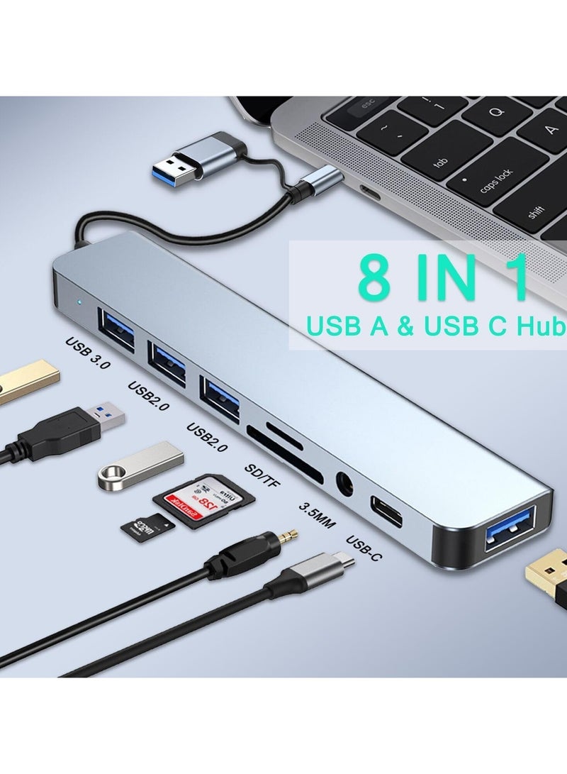 USB C Hub USB Hub 3.0, Aluminum 8 in 1 USB Splitter with 1 x USB 3.0, 3 x USB 2.0 and 1 x USB C, SD/TF Card Reader, 3.5mm Aux Ports for MacBook Pro Air and More PC/Laptop/Tablet Devices - Image 2