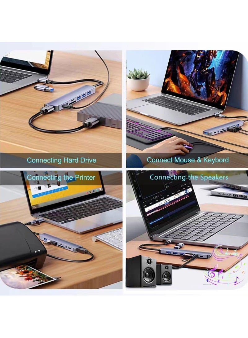 USB C Hub USB Hub 3.0, Aluminum 8 in 1 USB Splitter with 1 x USB 3.0, 3 x USB 2.0 and 1 x USB C, SD/TF Card Reader, 3.5mm Aux Ports for MacBook Pro Air and More PC/Laptop/Tablet Devices - Image 3