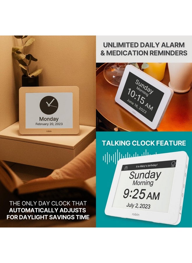 ROBIN - Robin Clock 2024 with Day and Date for Elderly, Clocks for Seniors, Dementia Clock, Digital Calendar Clock Elderly, Bedside Clocks Seniors, Alzheimers Products, Dementia Clocks Extra Large, White - Image 1