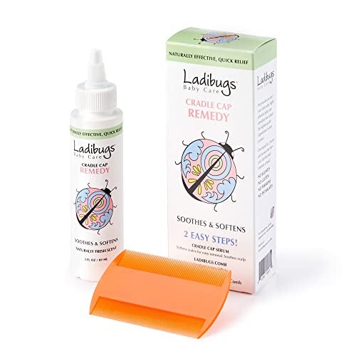 LADIBUGS Ladibugs Cradle Cap Remedy Kit, 3oz | Includes Cradle Cap Serum & Fine-Toothed Comb | Effectively Removes Scales & Flakes | Soothes & Softens Scalp 
