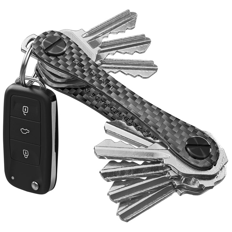 key smart KeySmart Original Key Holder - Compact Key Organizer for Key Chain, Minimalist Clutter-Free EDC Keychains Key Ring, Carbon Fiber 3k, 14 Keys - Image 1