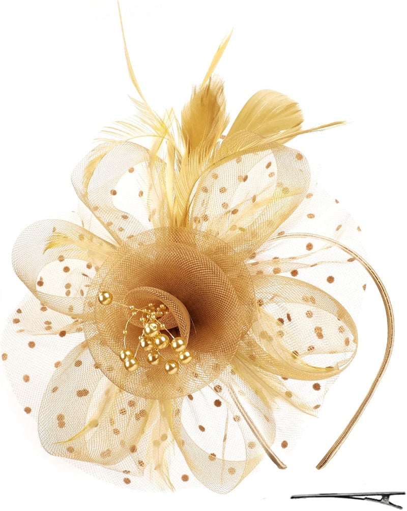 Wheebo Fascinator Hat Flower Feather Mesh Veil Wedding Tea Party Cocktail Hat Headwear for Women Lady Girls - Image 1