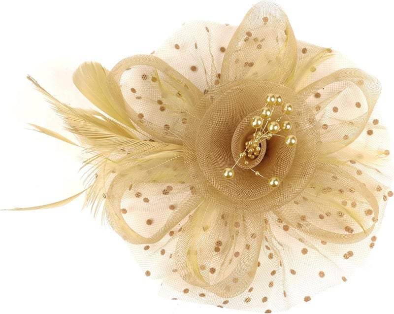 Wheebo Fascinator Hat Flower Feather Mesh Veil Wedding Tea Party Cocktail Hat Headwear for Women Lady Girls - Image 2