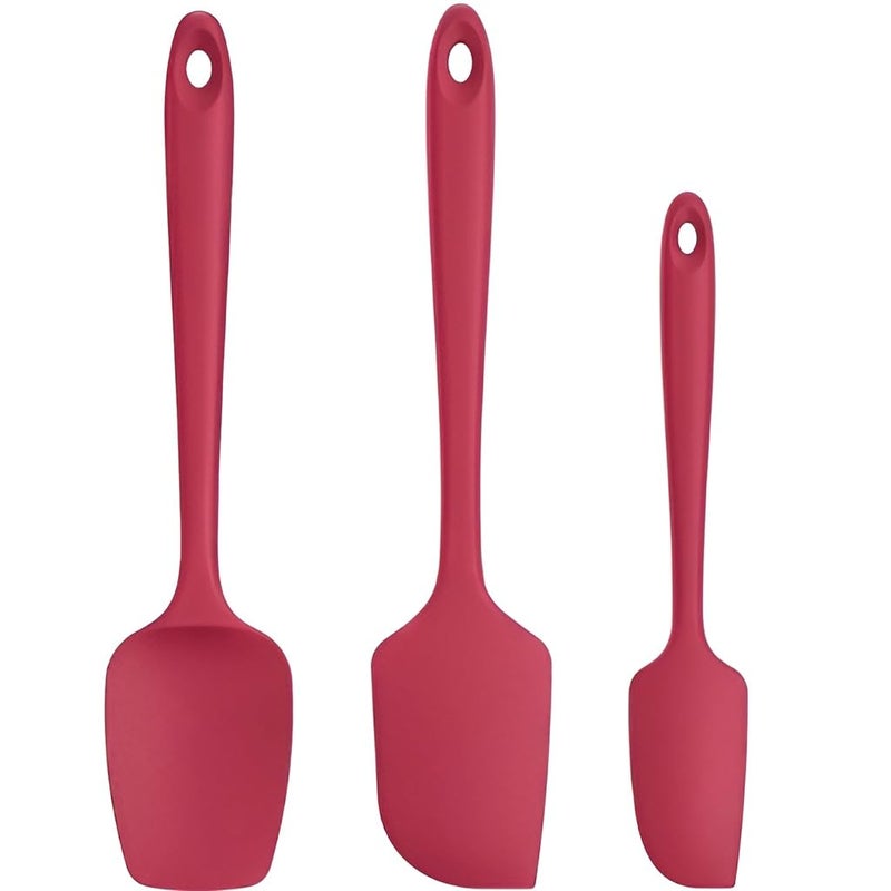 Sugalsu Silicone Jar Spatulas Small Seamless Design Scraper with Stainless Steel Core Heat Resistant and Non Stick Mini Spatula for Jars and Blenders Set of 3 Red - Image 1