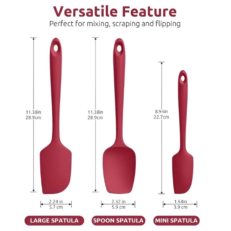 Sugalsu Silicone Jar Spatulas Small Seamless Design Scraper with Stainless Steel Core Heat Resistant and Non Stick Mini Spatula for Jars and Blenders Set of 3 Red - Image 2