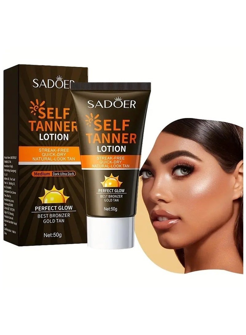 SADOER 50g Luxury Antique Bronze Black Cream Self Tanning Lotion - Natural-Looking, Sunless, Moisturizing, and Easy to Apply for Fair to Medium Skin Tone - Suitable for Body and Facial, Paraben-Free, Cruelty-Free, and Vegan-Friendly - Image 1