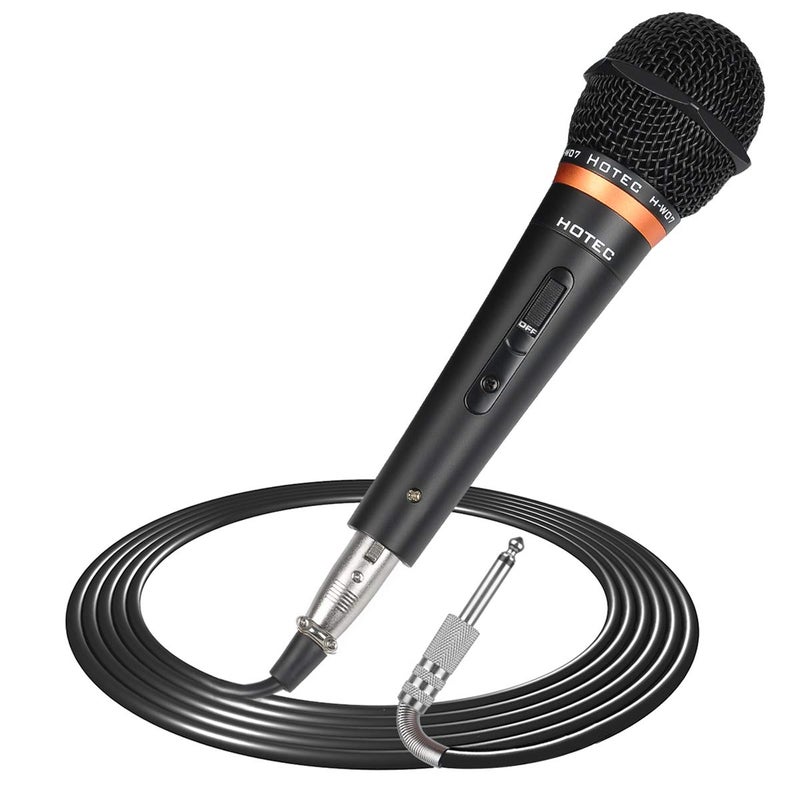 hotec ميكروفون ديناميكي محمول من هوتيك مع كابل XLR قابل للفصل بطول 19 قدم وزر تشغيل/إيقاف (أسود معدني) (H-W07) - Image 1