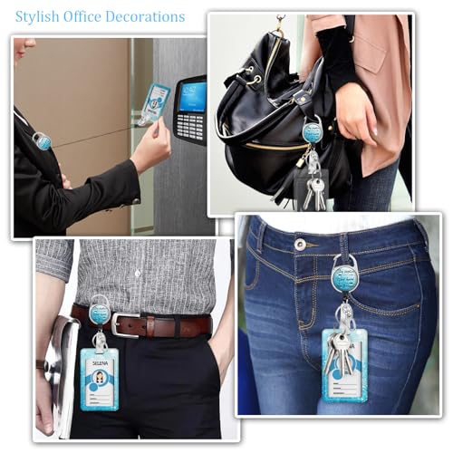 lebrocoli Blue Id Badge Holder, Badge Reel Retractable Keychain, Positive Card Holder with Carabiner Clip Heavy Duty, Id Name Tag Badge Case Protector Cover for Office Work Nurse Teacher Women Student Gifts - Image 3