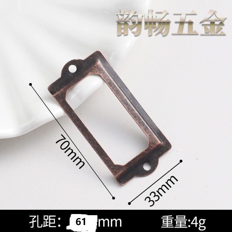 Small Card Slot Name Card Frame Handle Label Frame Square Frame Iron Antique Drawer Card Clip Label Bookmark Frame - Image 1