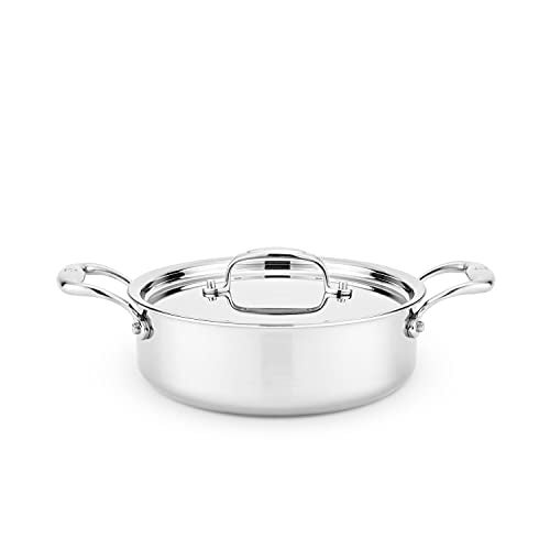 Heritage Steel بان سوتيه هيريتاج سعة 25 كوارت مع غطاء من الفولاذ المقاوم للصدأ 316Ti المعزز بالتيتانيوم مع بناء من 5 طبقات جاهز للحث ومصنوع بالكامل في الولايات المتحدة الأمريكية