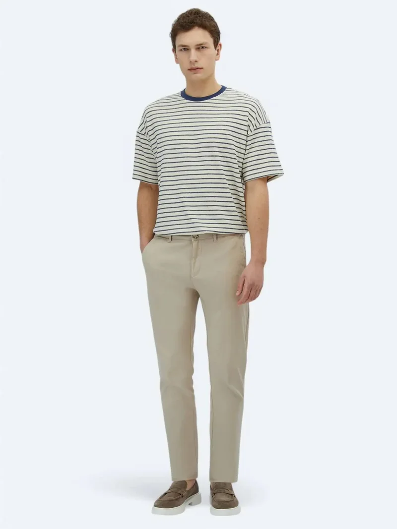 Kip Beige Weaving Regular Fit Casual Cotton Blended Trousers