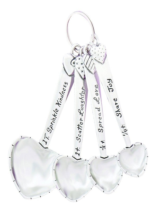 Basic Spirit Heart Shaped Pewter Measuring Spoons Set of 4 Kindness Laughter Love Joy - Image 1