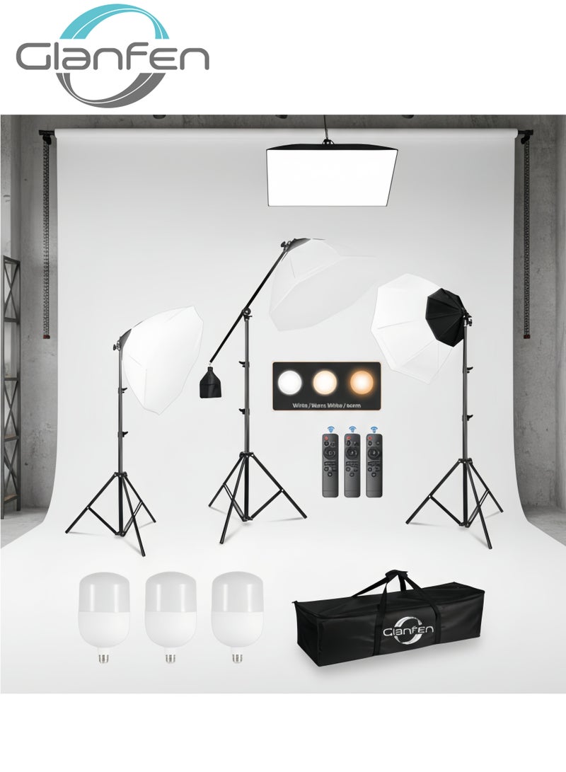 غرانفين طقم إضاءة صندوق ناعم للتصوير الفوتوغرافي مع 3 قطع 200 وات 3 ألوان لمبات صناديق ناعمة وحقيبة حمل لتصوير المنتج بورتريه - Image 1