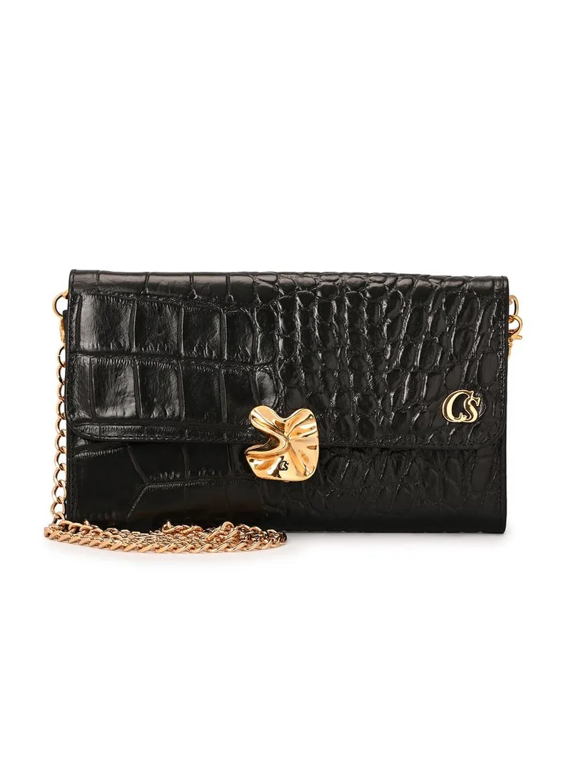 Carmen Steffens Black Clutch with Organic Ornament