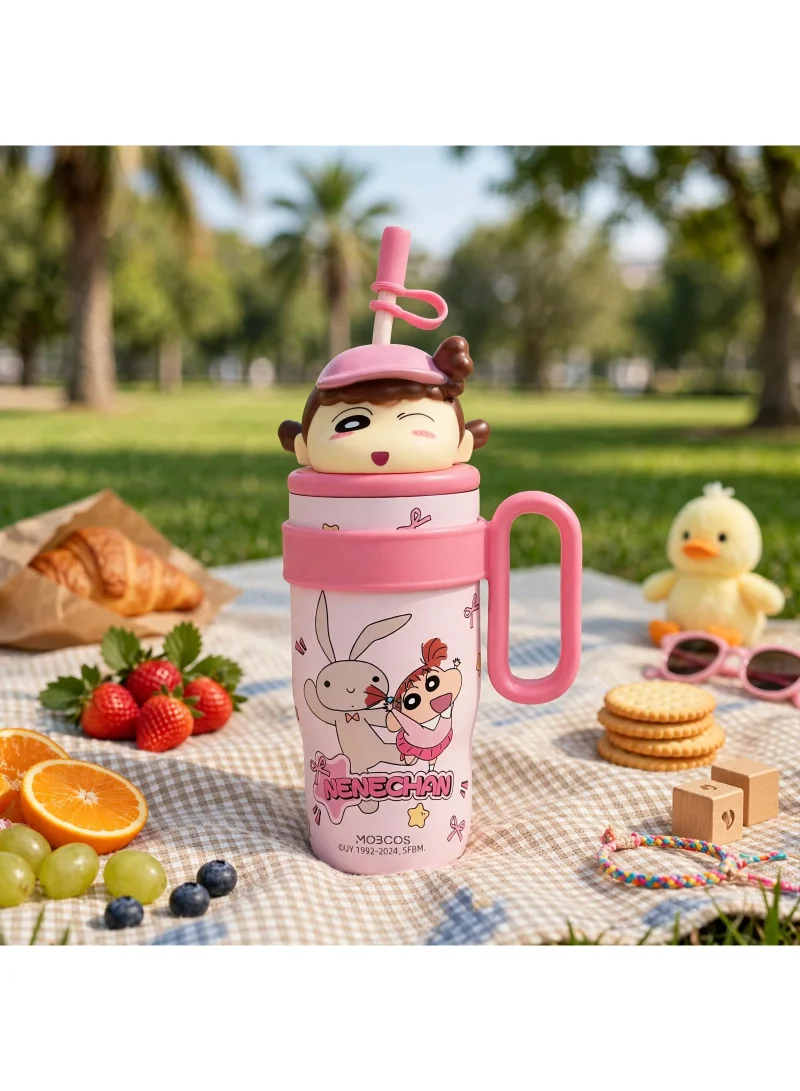 Mobcos Mobcos Cartoon Tumbler with Handle & Straw, Cute Character Design, Reusable Drinking Cup for Boys & Girls, School, Office & Travel  Pink Nenechan