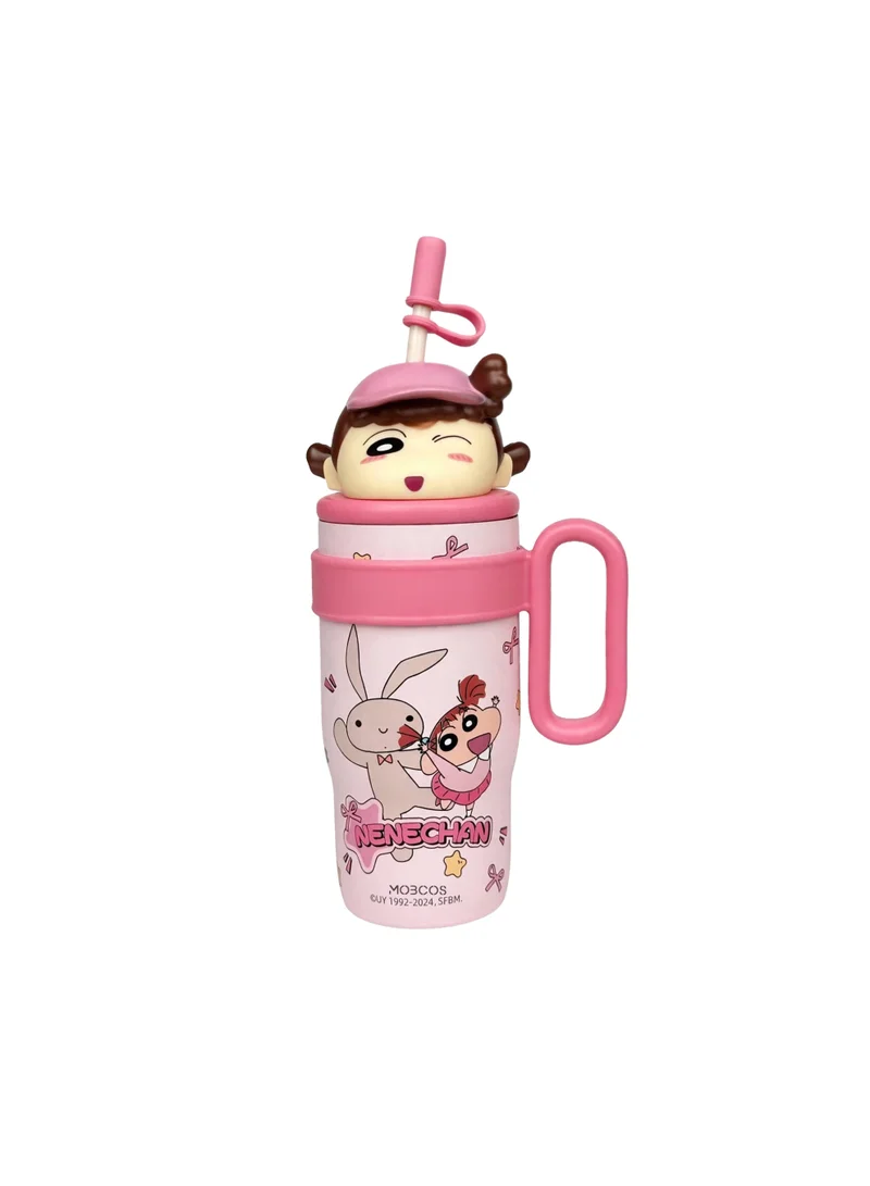 Kids Tumbler with Handle & Straw, Cute Cartoon Girl & Bunny Design, Reusable Drinking Bottle for Girls, School & Travel