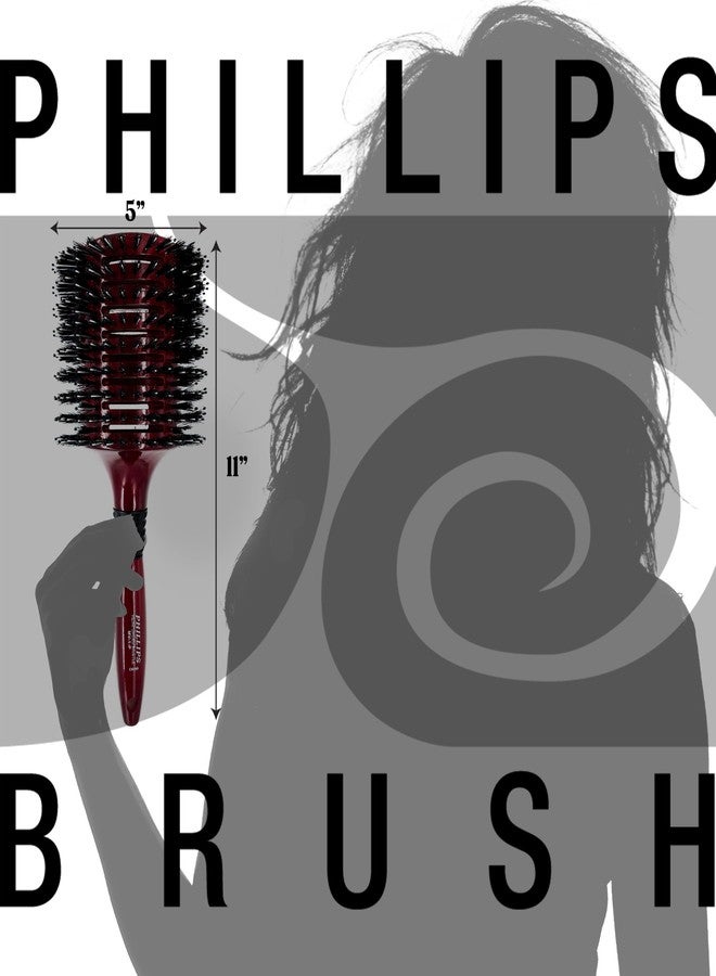 Phillips Brush Monster Vent 1 Poly-Tipped Professional Hair Brush (4.5” Diameter Barrel) - Vented Hairbrush with Nylon Reinforced Boar Hair Bristles, Beech Wood Handle with Rubber Grip - Image 3