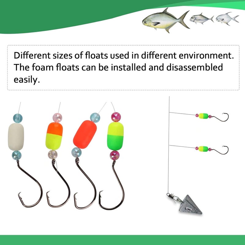 Dovesun 220/104/80/54/42/52pcs Fly Fishing Floats Bobbers Foam Pompano Rigs Surf Fishing Rig Floats Bright Color Round, Bullet, Cylindrical, Spin, Pill with Tackle Box - Image 5
