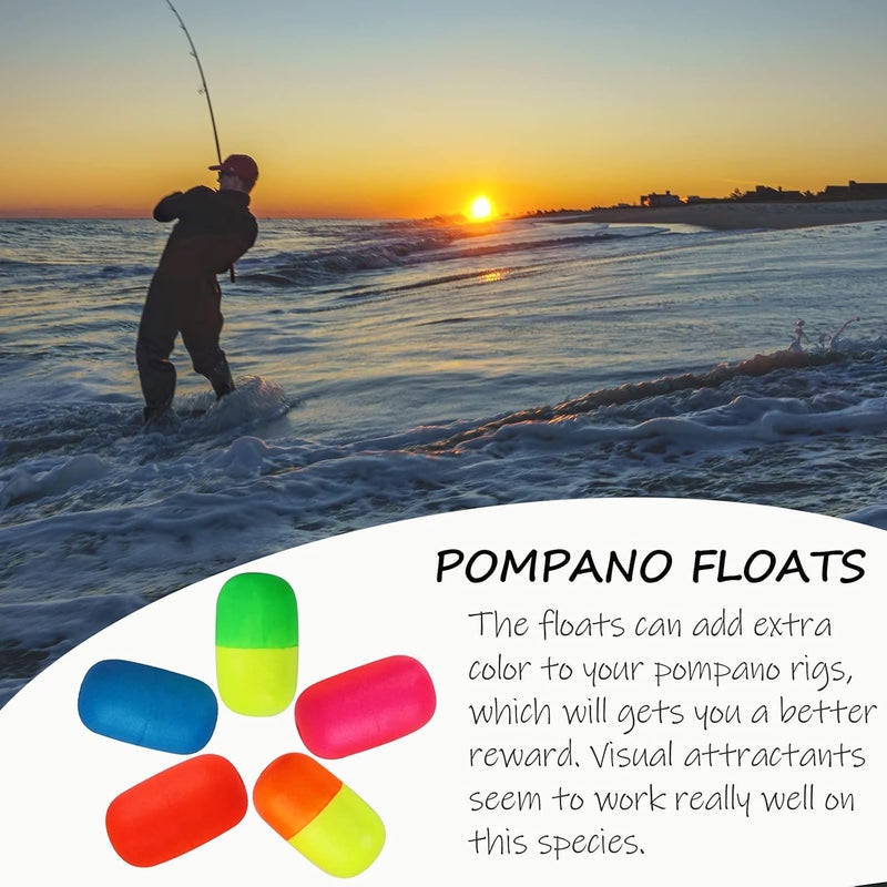 Dovesun 220/104/80/54/42/52pcs Fly Fishing Floats Bobbers Foam Pompano Rigs Surf Fishing Rig Floats Bright Color Round, Bullet, Cylindrical, Spin, Pill with Tackle Box - Image 3