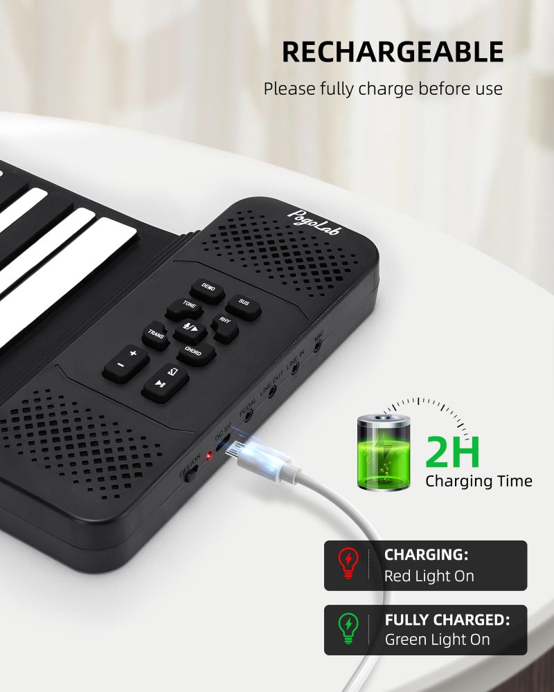 POGOLAB 88 Keys Roll Up Keyboard Piano, Portable Electric Foldable Piano with Sustain Pedal, 14 Songs, 128 Tones, 128 Rhythms, Rechargeable & Dual BT Function, Music Gift for Beginners - Image 4