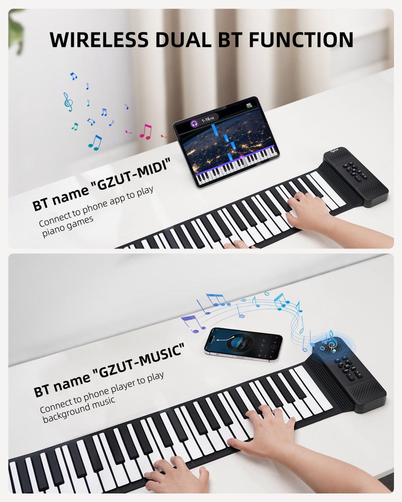 POGOLAB 88 Keys Roll Up Keyboard Piano, Portable Electric Foldable Piano with Sustain Pedal, 14 Songs, 128 Tones, 128 Rhythms, Rechargeable & Dual BT Function, Music Gift for Beginners - Image 3