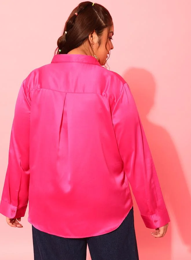 STREET 9 Plus Pink Satin Casual Shirt