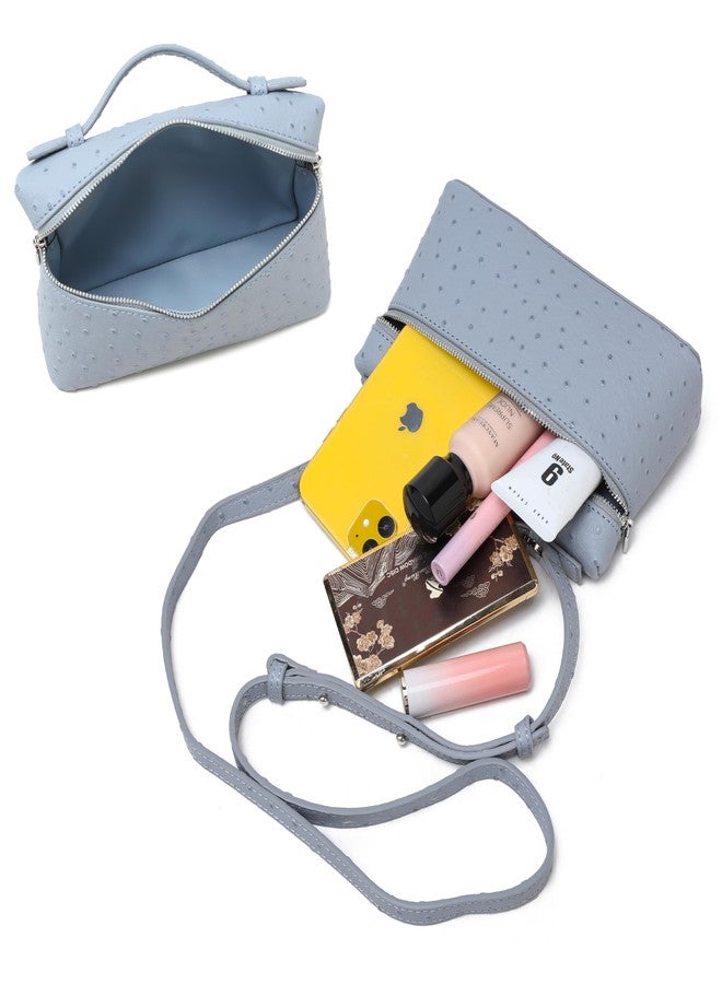 Rejolly Crossbody Bag for Women Small Top-Handle Pouch Purse Shoulder Handbag Synthetic Ostrich Leather Light Blue (Silver Hardware) - Image 3