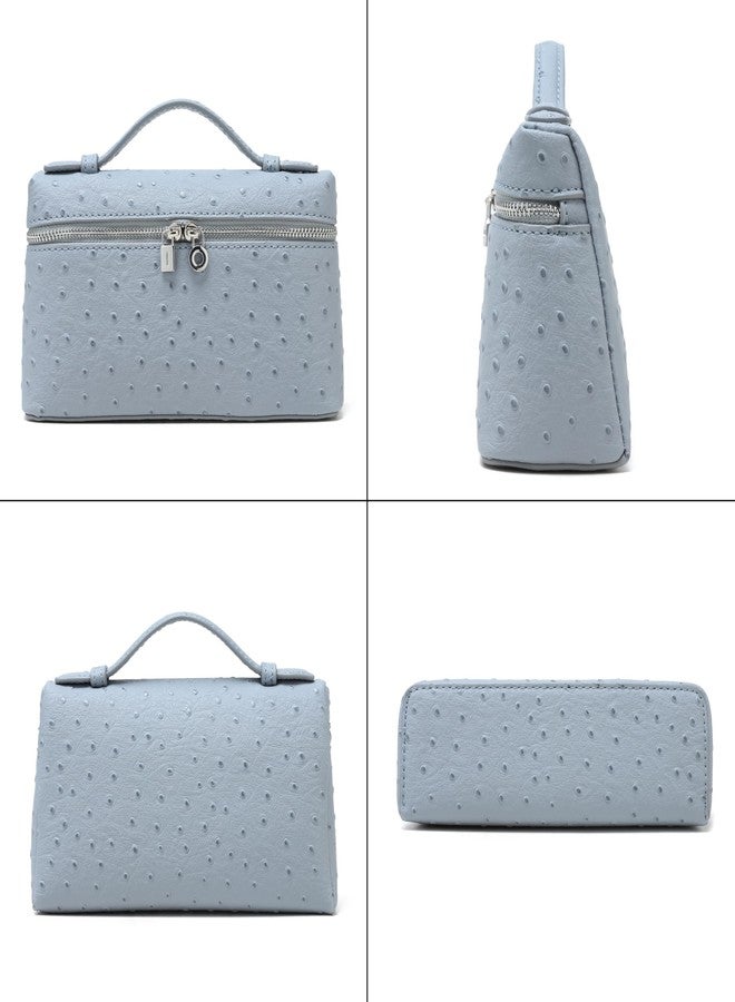 Rejolly Crossbody Bag for Women Small Top-Handle Pouch Purse Shoulder Handbag Synthetic Ostrich Leather Light Blue (Silver Hardware) - Image 2