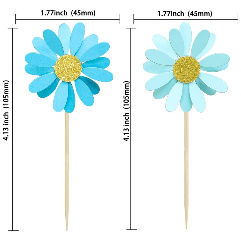 Ephlyn 24Pcs Daisy Cupcake Toppers Flower Cake Topper Decorations Daisy Cake Decorations Chrysanthemum Cupcake Toppers Spring Daisy Flower Cake Picks for Birthday Wedding Supplies Blue - Image 2