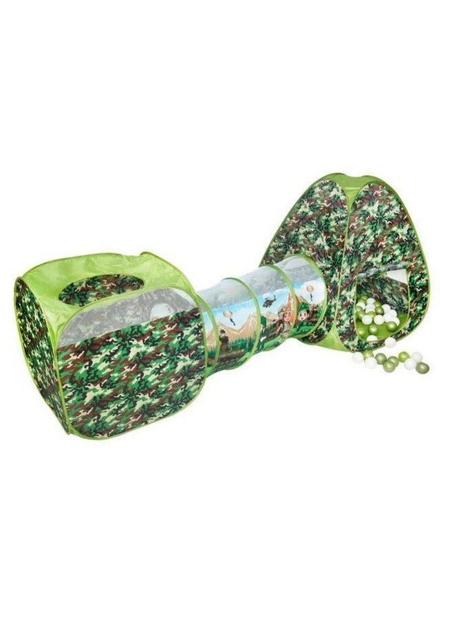بيبي جو نفق بيبي جو للأطفال، مسبح كرات عسكري 3 في 1، مناسب للأطفال من عمر 1 إلى 5 سنوات، للبنات | أولاد وبنات، خيمة قابلة للطي، بيت كرات، ألعاب أنشطة للأطفال - الكرات غير متضمنة | نفق عسكري، أخضر، عدد 1 - Image 1