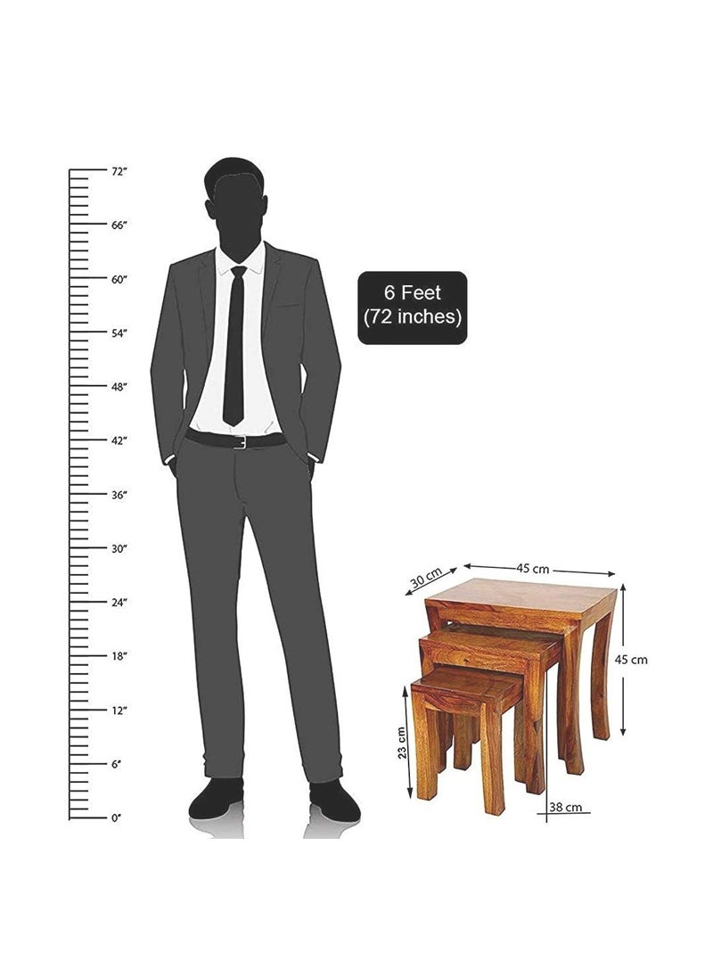 GP CRAFT GP CRAFT Solid Sheesham Wood Nesting Table Set Wooden Stools Bed Sofa Side Table Coffee Beverages Table for Home Office Bed Living Room Honey Finish Set of 3  - Image 2