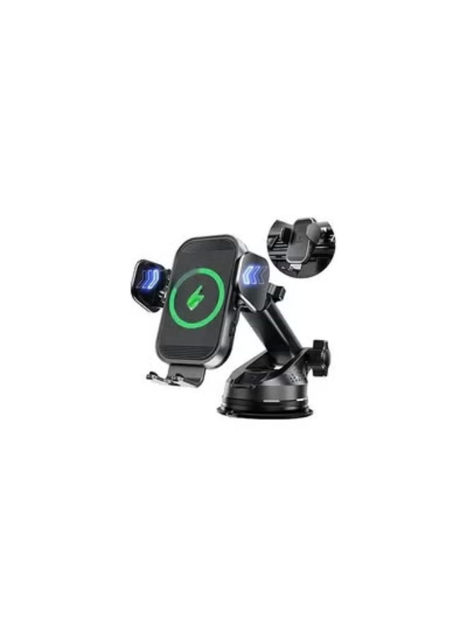 15W Wireless Car Charger with Auto-Clamping – Fast Qi Charging Mount for Dashboard & Air Vent – Smart Sensor Phone Holder for Hands-Free Driving