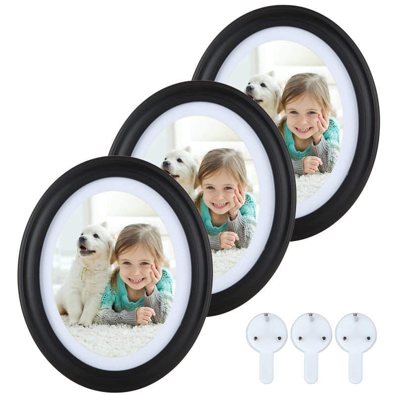SENENQU Black Oval Picture Frames Photo Picture Frames Classic Oval Wood oval Frames with Mounting Screws and Hooks 3PCS