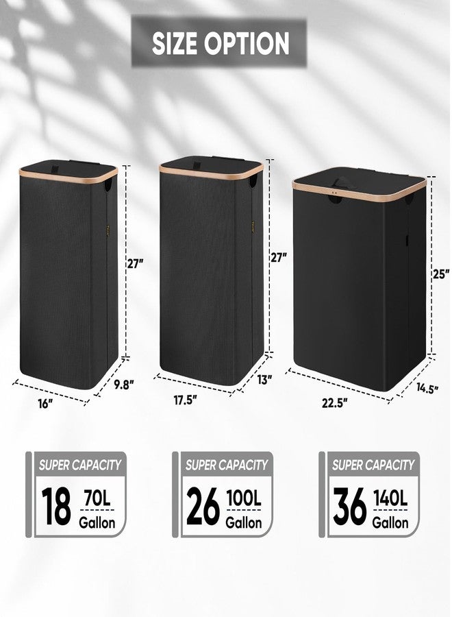BALEINE Laundry Hamper with Lid, Tall Laundry Baskets with Bamboo Pull Handles, Large Laundry Bin with Internal Support (26Gal/100L, Carbon Black) - Image 3